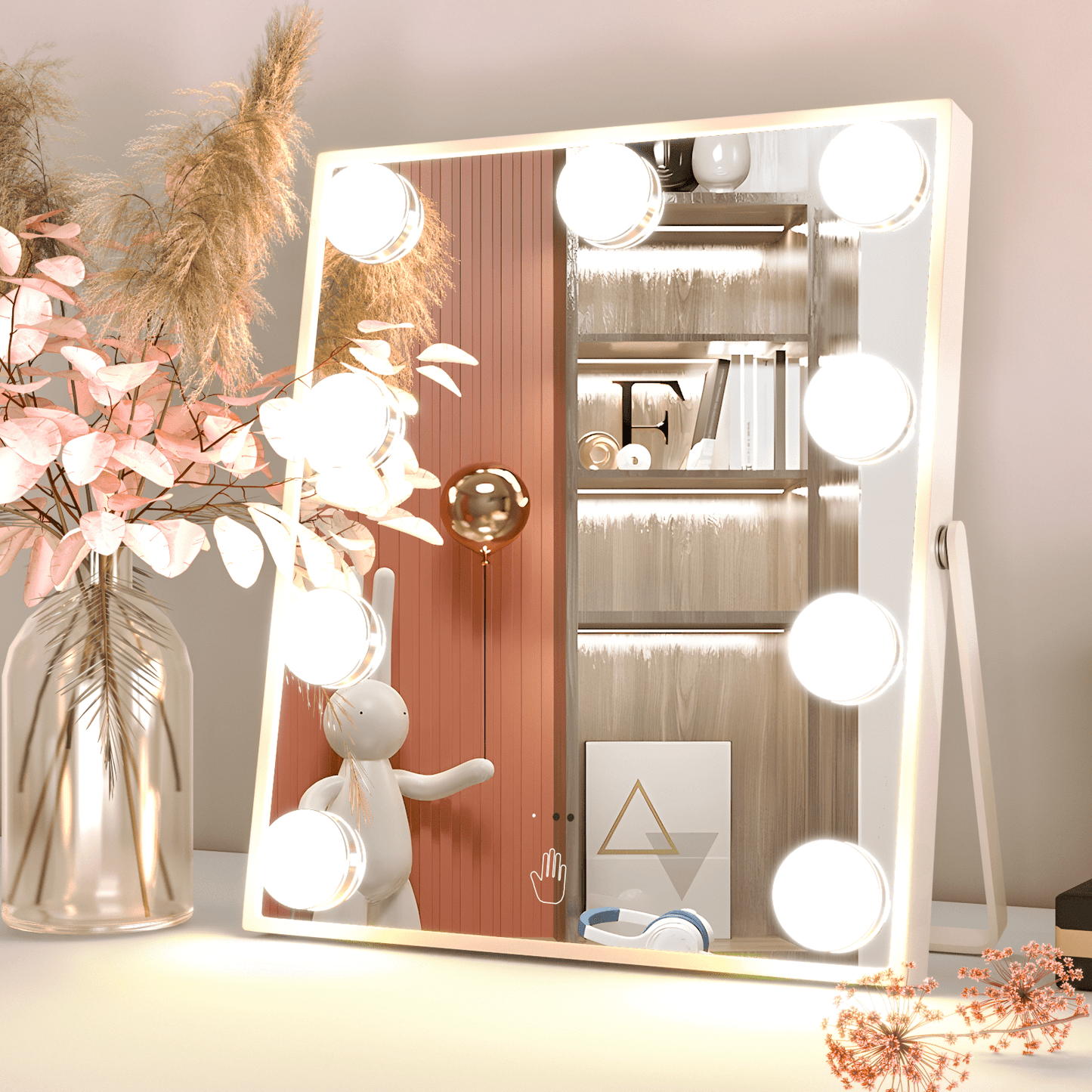 Hollywood Vanity Mirror with Lights, Vanity Makeup Mirror with 15 LED Bulbs, 3 Color Lighting Modes, USB Port, Smart Touch Control
