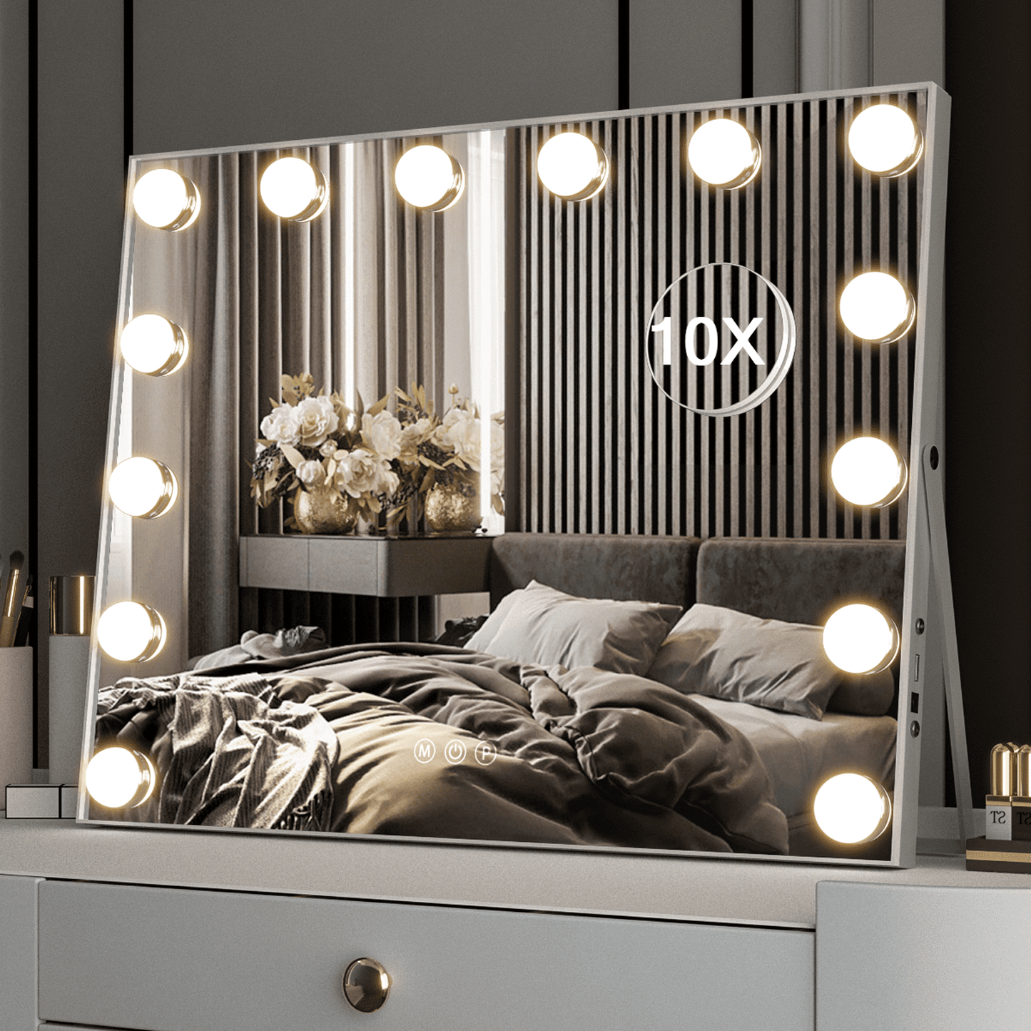 Hollywood Vanity Mirror with Lights, Vanity Makeup Mirror with 15 LED Bulbs, 3 Color Lighting Modes, USB Port, Smart Touch Control