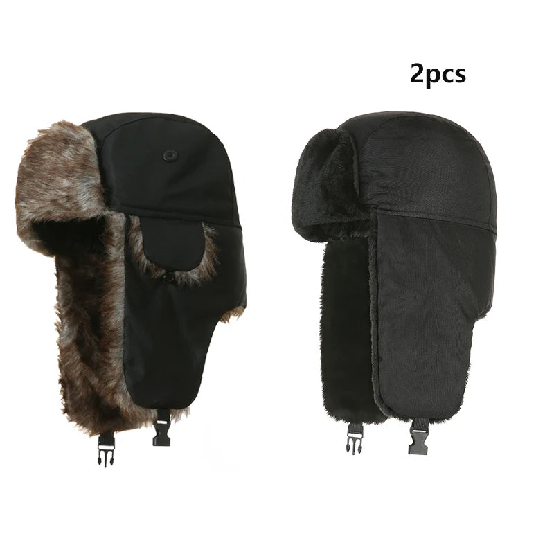 Men'S Winter Trapper Aviator Trooper Earflap Warm Russian Waterproof Ski Hat Bomber Cap Russian Warm Ear Protectors Hats