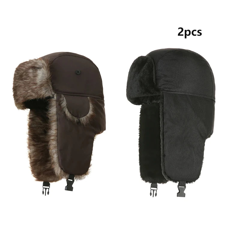 Men'S Winter Trapper Aviator Trooper Earflap Warm Russian Waterproof Ski Hat Bomber Cap Russian Warm Ear Protectors Hats