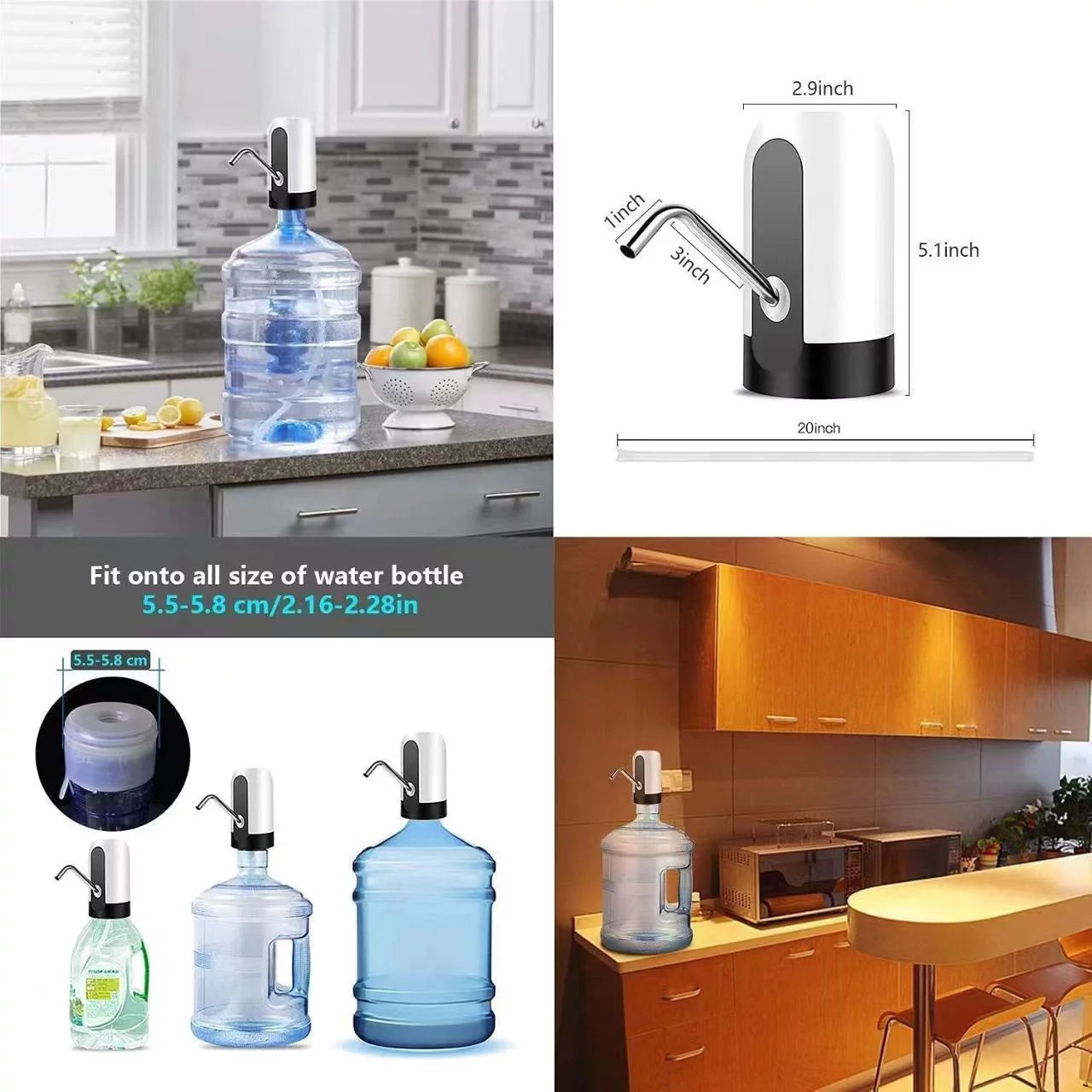 Electric Water Dispenser, Water Bottle Pump with USB Charging.