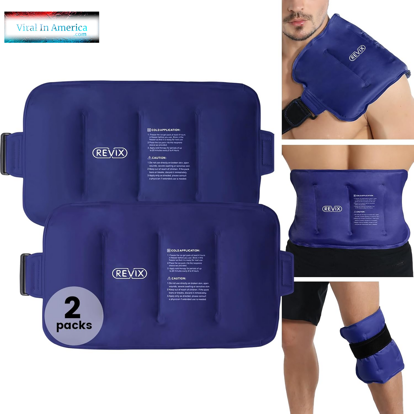 REVIX Ice Pack for Injuries Reusable Gel for Lower Back, Cold Packs for Back Shoulder, Elbow, Hip, Leg, Wrap around Entire Knee, Soft Cold Compress,16 × 9" Navy