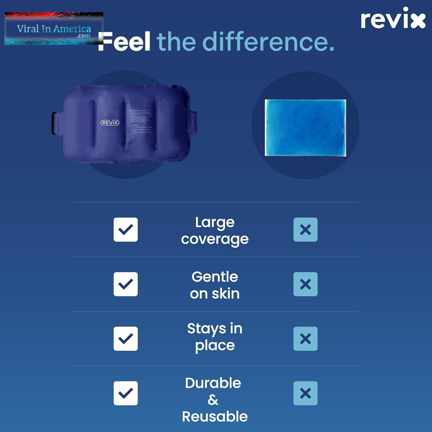 REVIX Ice Pack for Injuries Reusable Gel for Lower Back, Cold Packs for Back Shoulder, Elbow, Hip, Leg, Wrap around Entire Knee, Soft Cold Compress,16 × 9" Navy