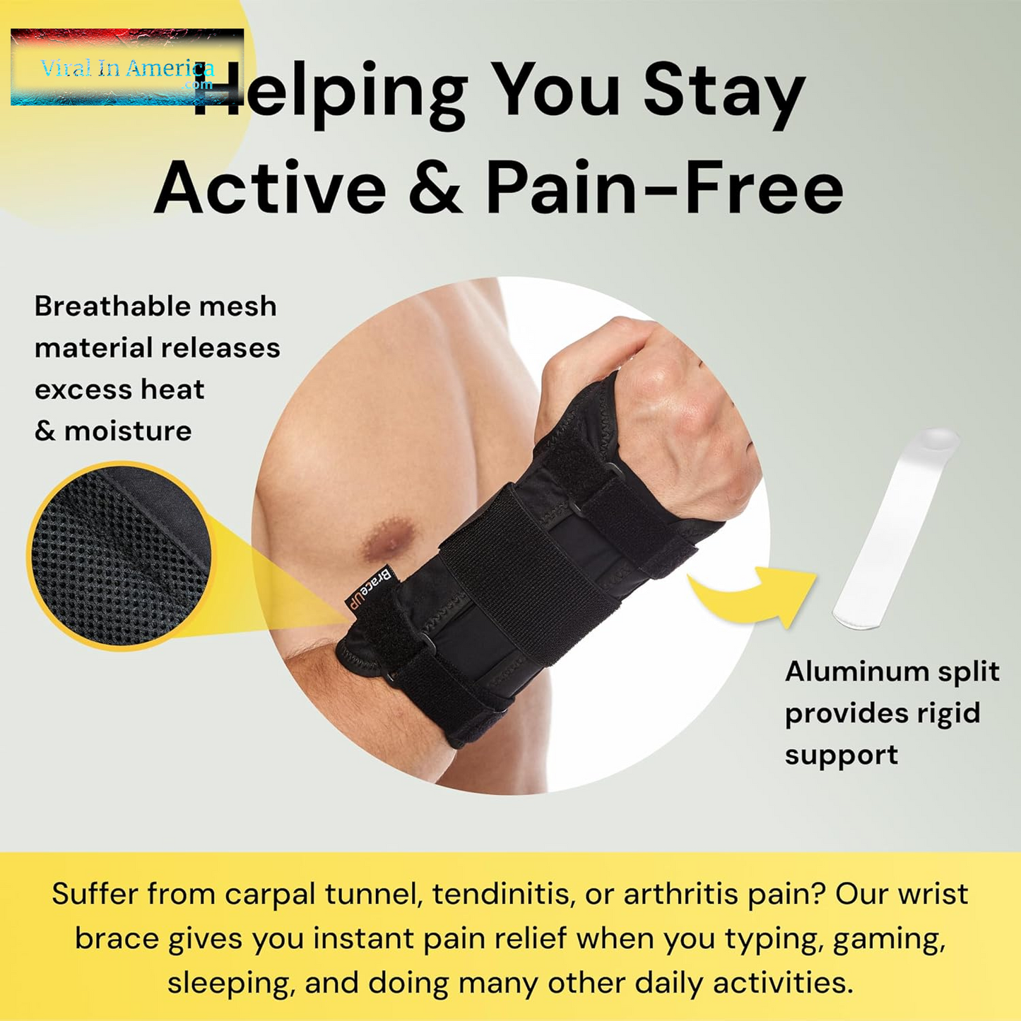 Braceup Carpal Tunnel Wrist Brace for Men and Women - Metal Wrist Splint for Hand and Wrist Support and Tendonitis Arthritis Pain Relief