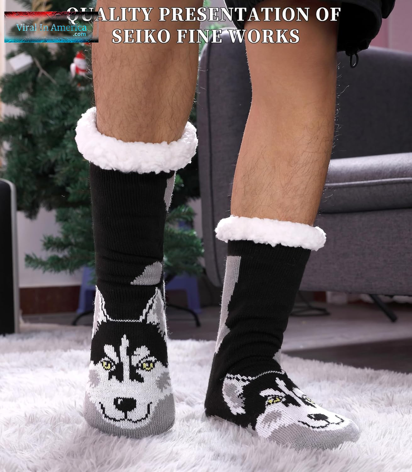 SDBING Mens Slipper Socks with Grippers Winter Warm Cozy Thick Fuzzy Indoor Fluffy Home Socks