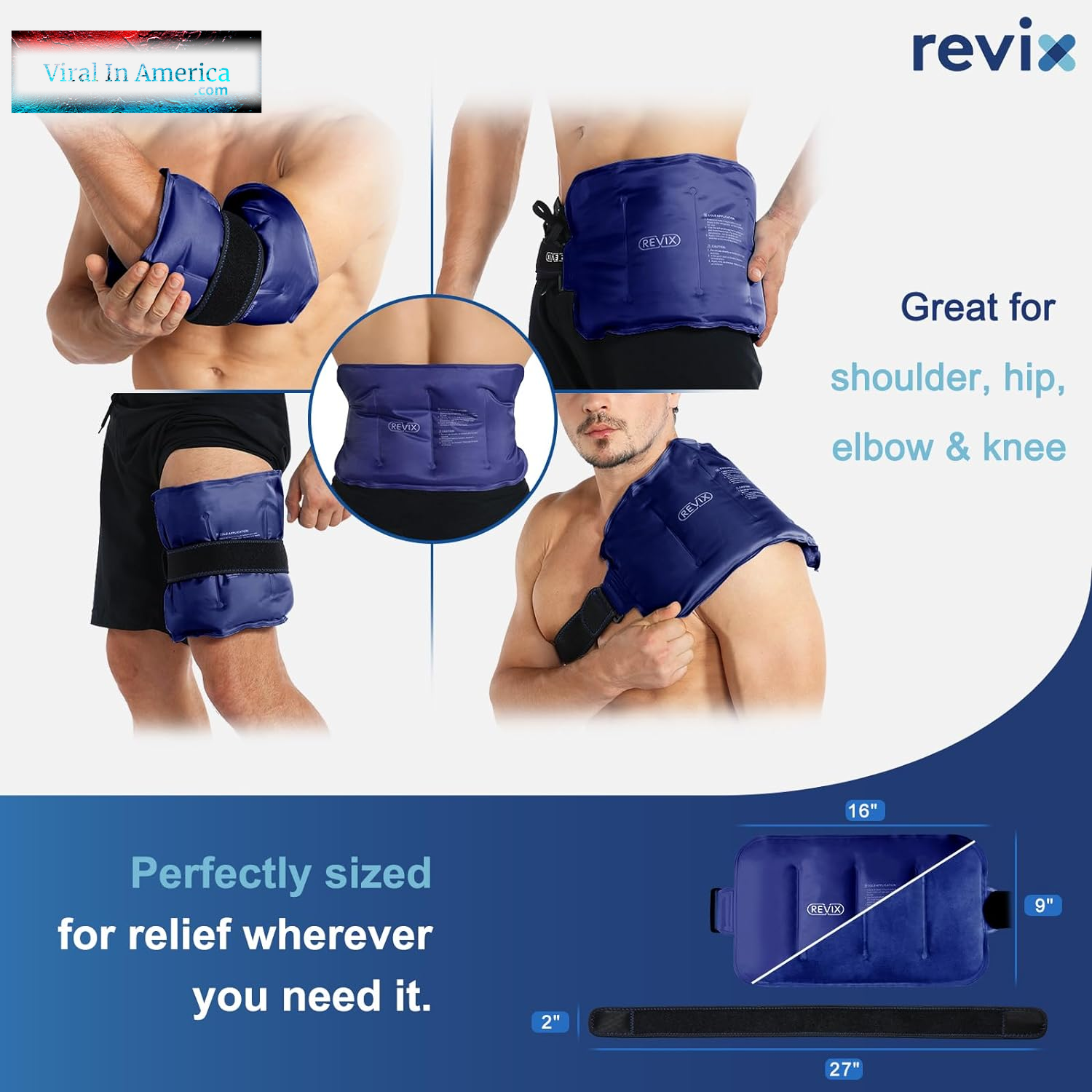 REVIX Ice Pack for Injuries Reusable Gel for Lower Back, Cold Packs for Back Shoulder, Elbow, Hip, Leg, Wrap around Entire Knee, Soft Cold Compress,16 × 9" Navy