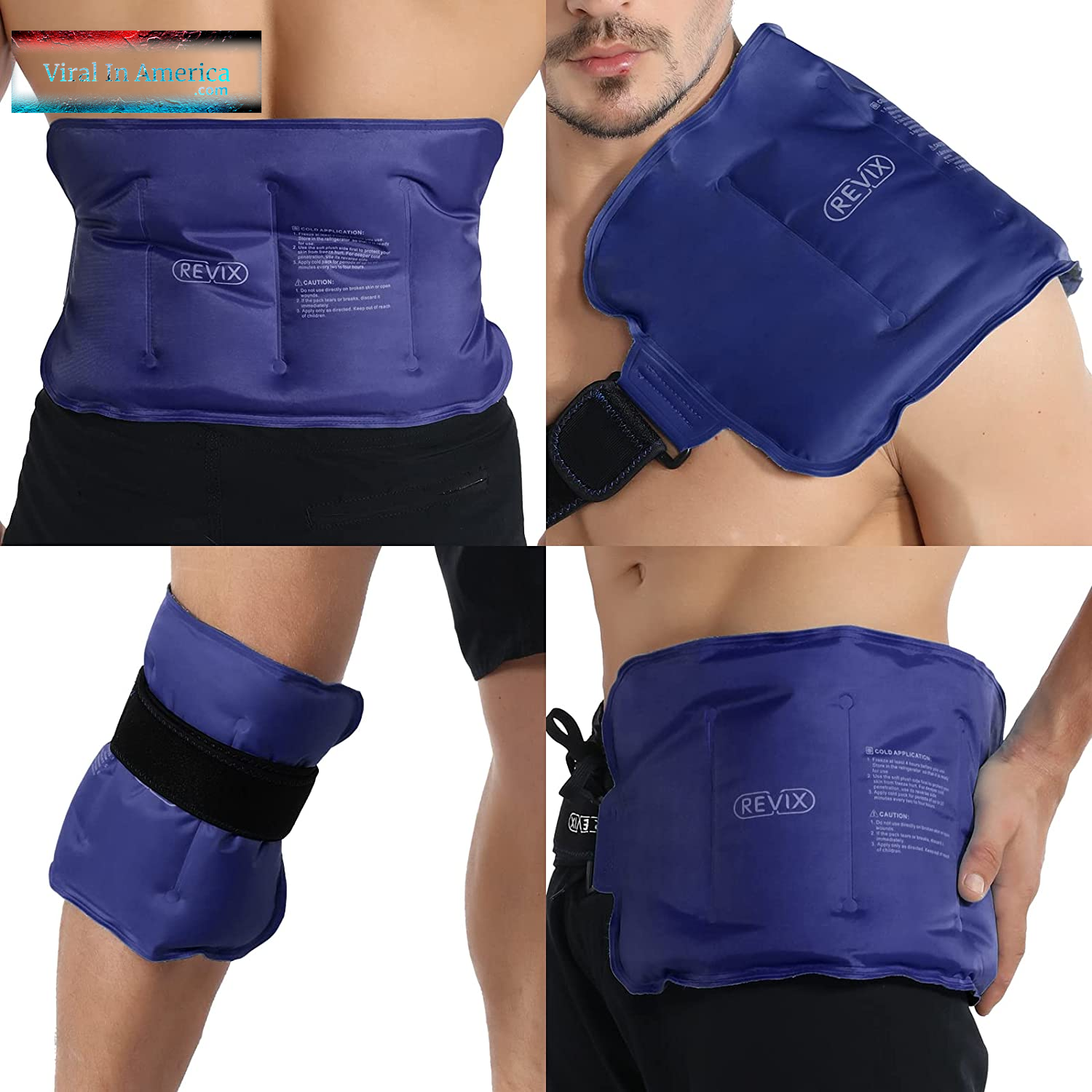 REVIX Ice Pack for Injuries Reusable Gel for Lower Back, Cold Packs for Back Shoulder, Elbow, Hip, Leg, Wrap around Entire Knee, Soft Cold Compress,16 × 9" Navy