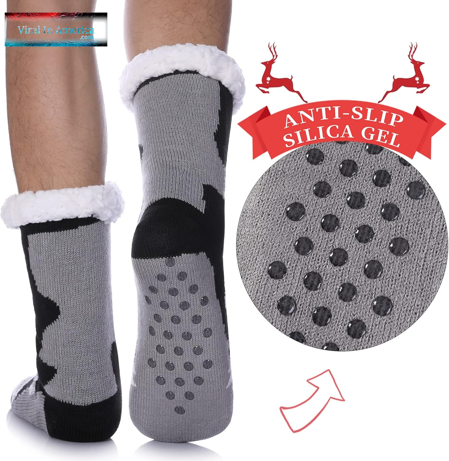 SDBING Mens Slipper Socks with Grippers Winter Warm Cozy Thick Fuzzy Indoor Fluffy Home Socks