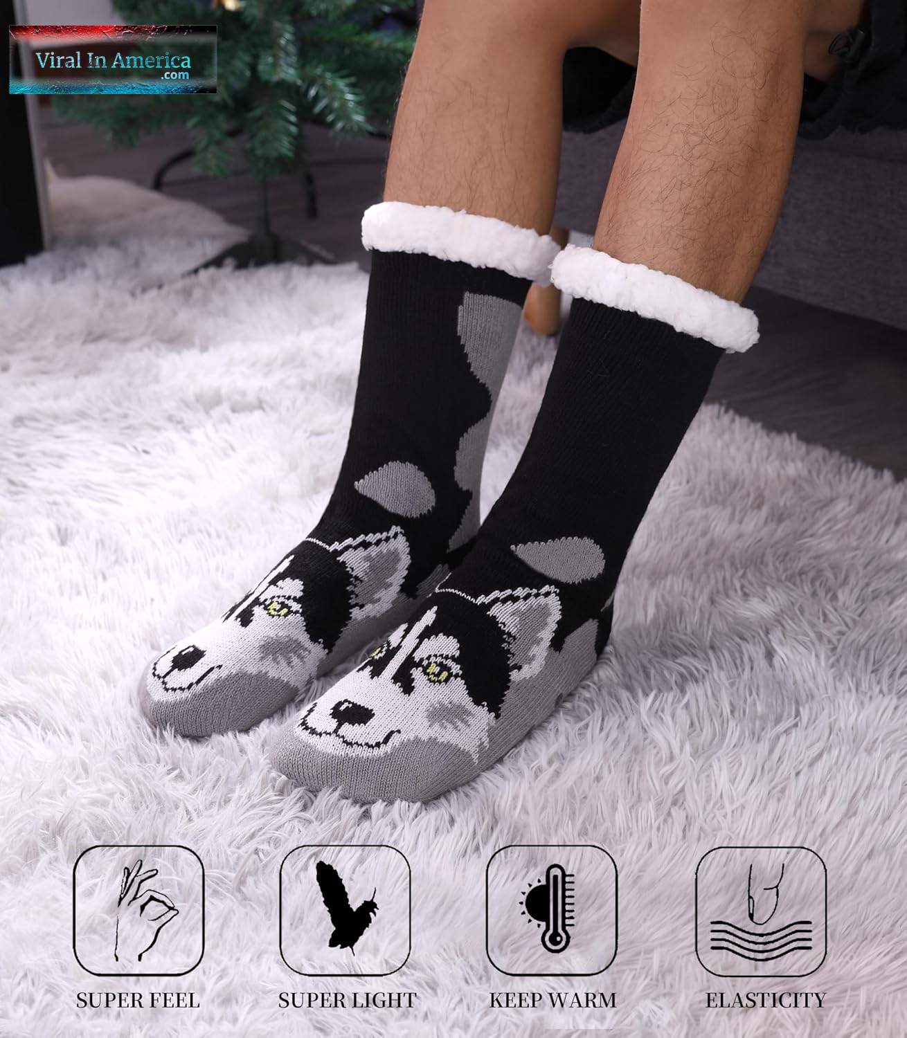 SDBING Mens Slipper Socks with Grippers Winter Warm Cozy Thick Fuzzy Indoor Fluffy Home Socks