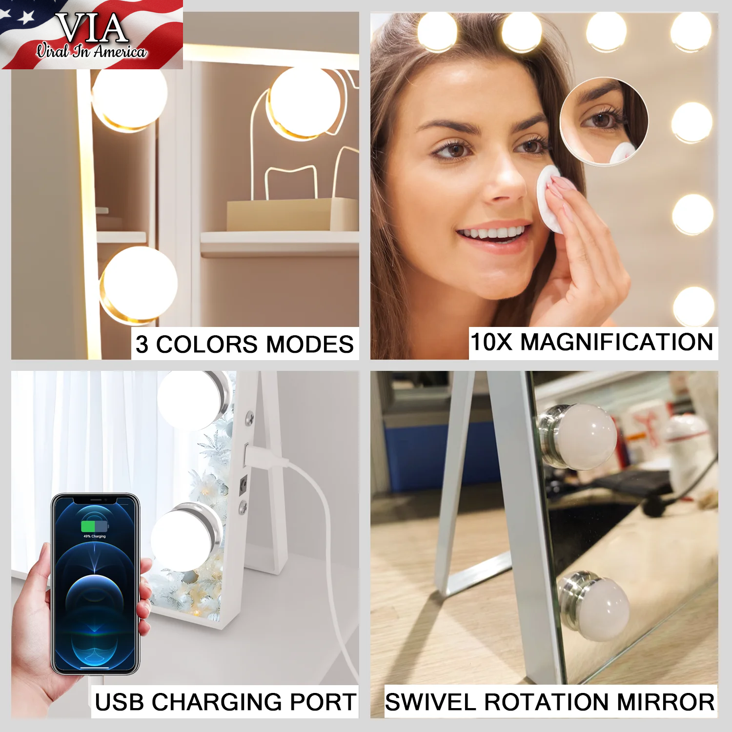 Niche Moderne Bureau Vanité Miroir 3 Couleurs Lumière LED Maquillage Miroir Tact Niche Moderne Bureau Vanité Miroir 3 Couleurs Lumière LED Maquillage Miroir Tact